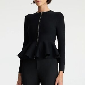 A.L.C. Nicola Zip-Front Peplum Cardigan Black